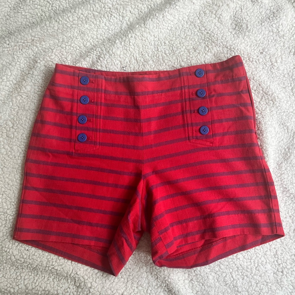 Talbots Red and Navy Striped High-Waist Shorts